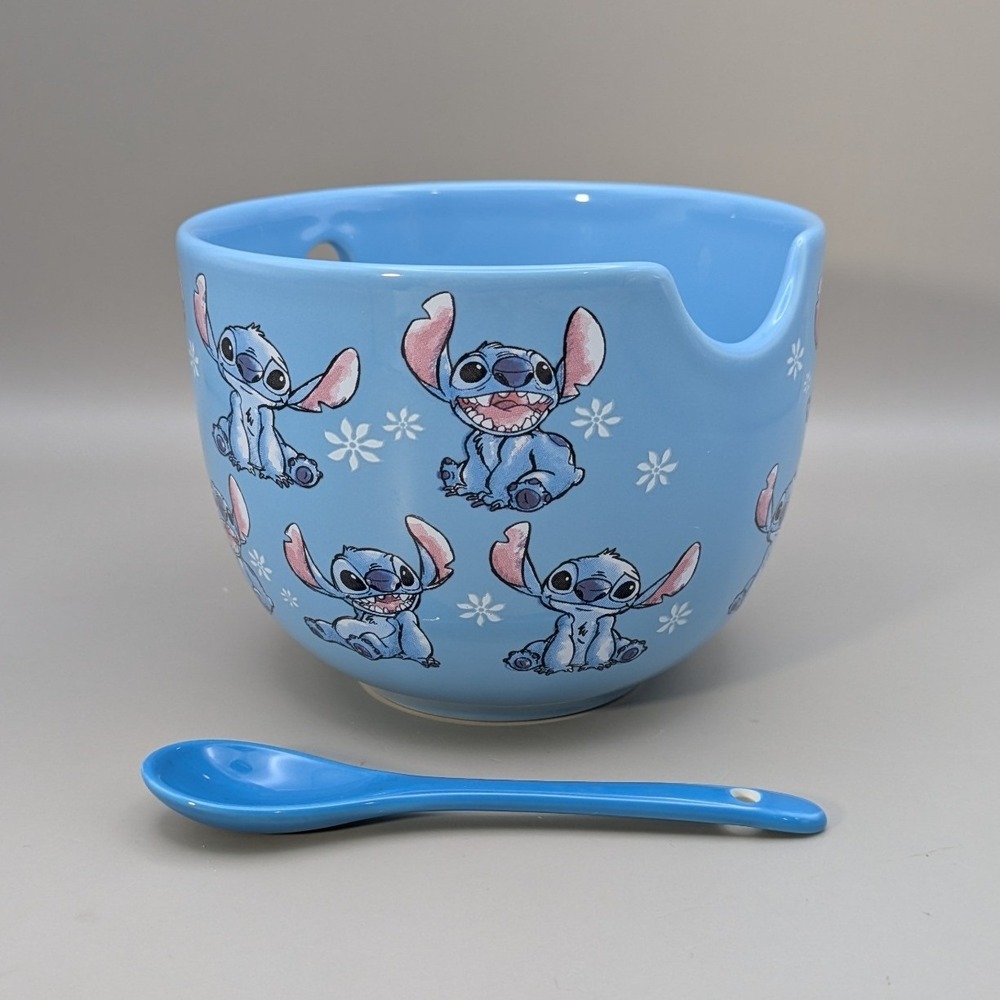 Disney Lilo & Stitch Ceramic Ramen Noodle Bowl 20oz Blue Silver Buffalo Stitch